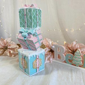 Christmas Holiday Pastel Stacked Gingerbread Gift Box Decor 14" Figure New